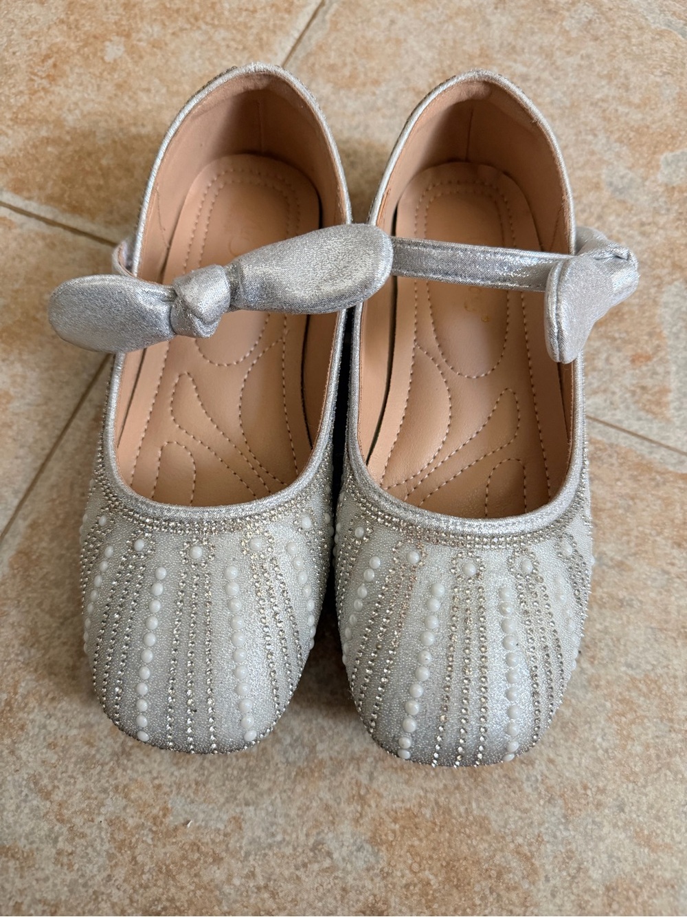 Sparkle Pearl-Accent Girls' Mary Jane Shoes - Silver
